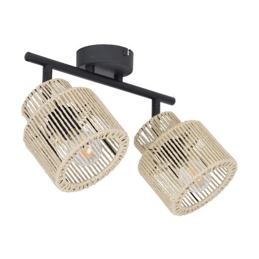 [COR656557] Spot/plafonnier Cancun 2 lampes en métal noir et cordelette naturel