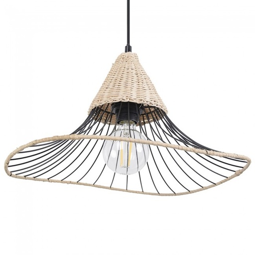 [COR656861] Suspension Lizzie conique en métal filaire et rotin