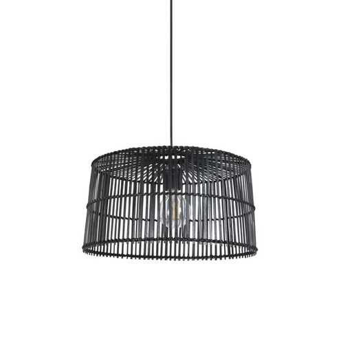 [COR655502] Suspension Thaya en forme de Tambour en métal noir et bambou noir