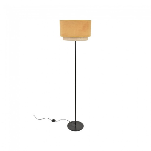 [COR655380CV] Lampadaire Boheme double cylindre en velours moutarde et raphia