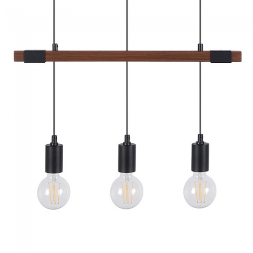 [COR656322] Suspension lodge 3 douilles en métal coloris noir et bois naturel