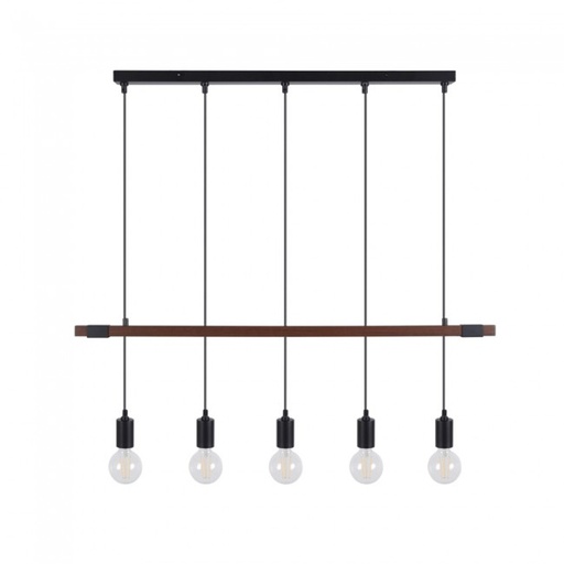 [COR656791CV] Suspension lodge 5 douilles en métal coloris noir et bois naturel