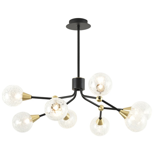 [SLX601011CV2] Lustre 8 lampes éclat en métal noir, laiton et verre transparent