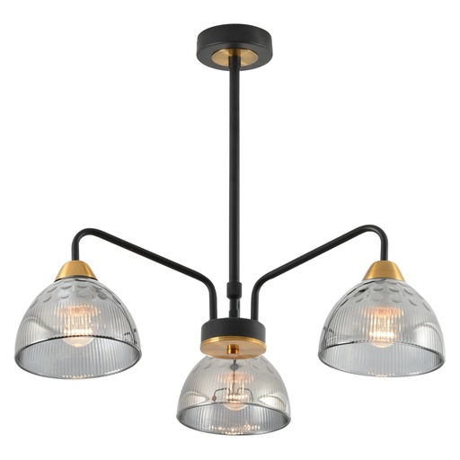 [SLX601110CV2] Lustre 3 lampes Léonore en métal noir, laiton et verre fumé