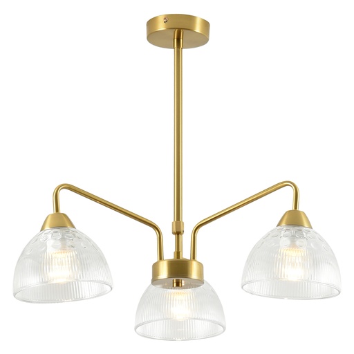 [SLX601112CV2] Lustre 3 lampes léonore en métal doré et verre transparent