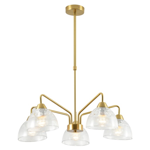 [SLX601113CV2] Lustre 5 lampes Léonore en métal doré et verre transparent