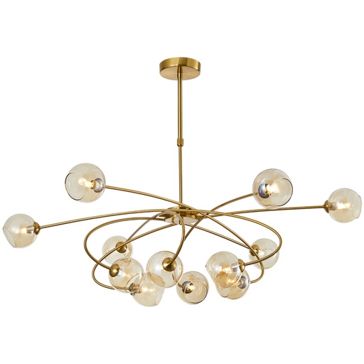 [SLX601216CV] Lustre 12 lampes Ambroisie en métal doré et verre transparent