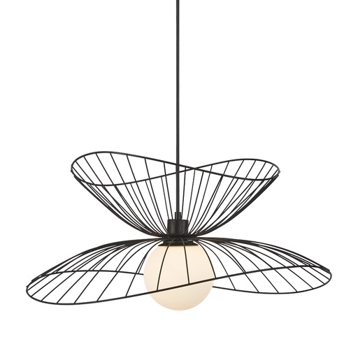 [SLX601814CV] Suspension sophiste en métal filaire noir verre blanc