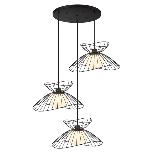[SLX601816CV] Lustre 3 lampes sophiste en métal filaire noir verre blanc