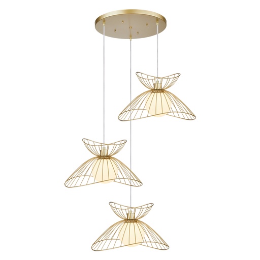 [SLX601817CV] Lustre 3 lampes sophiste en métal filaire doré verre blanc