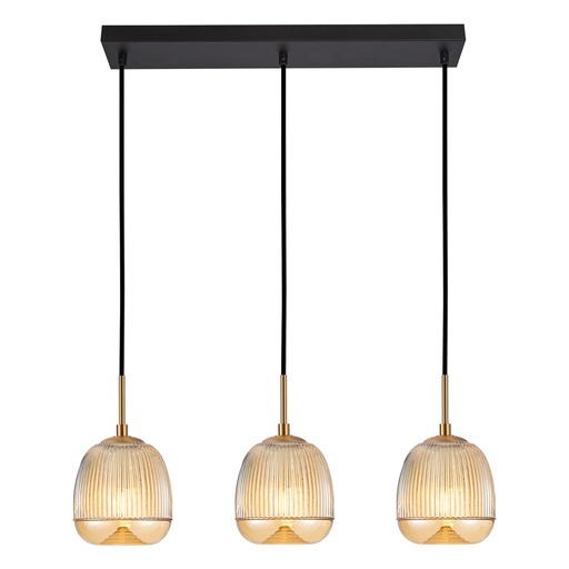 [SLX601911CV] Lustre 3 lampes Carina en métal noir et verre ambre