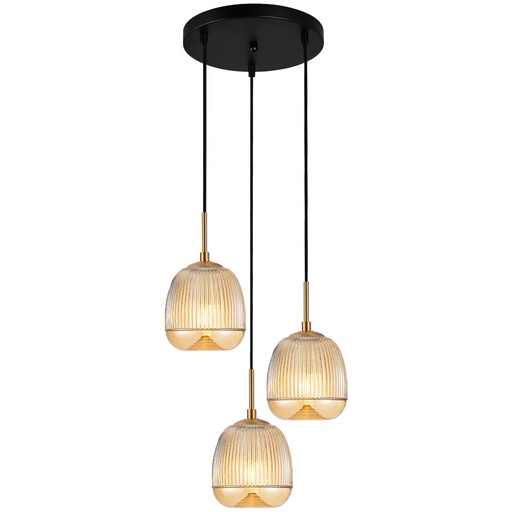 [SLX601912CV] Lustre 3 lampes carina en métal noir et verre ambre