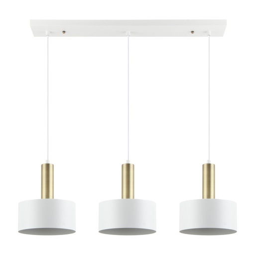[LXAOMR131] Lustre 3 lampes chakala en métal blanc sablé et laiton brossé