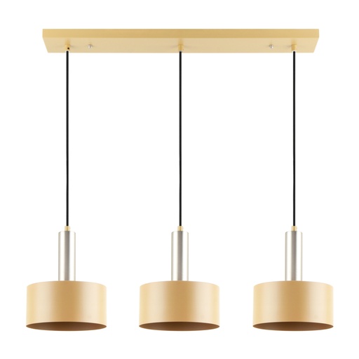 [LXAOMR134] Lustre 3 lampes chakala en métal moutarde et nickel satiné