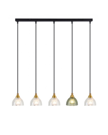 [LXMACRA105] Lustre 5 lampes Zadar en métal cognac  et doré avec verre ambré