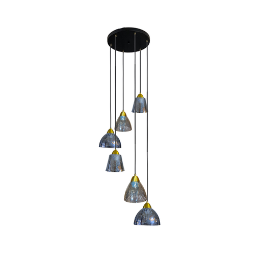[LXMACRA206] Lustre zadar 6 lampes en verre fumé et métal noir , Or