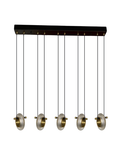 [LXMACRA305] Lustre 5 lampes LED Austral en métal noir et or, cristal acrylique