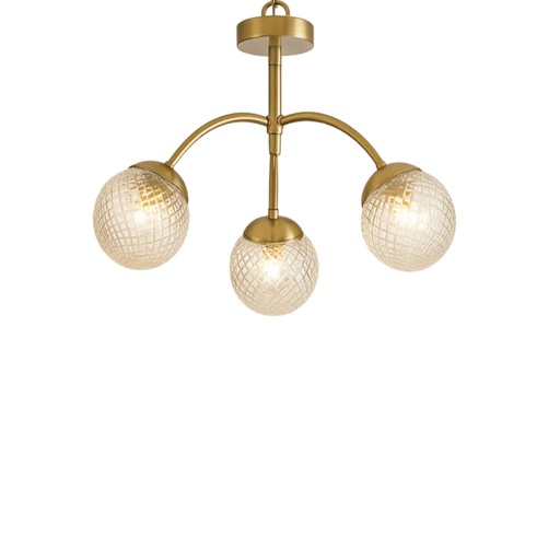 [LXMACRA403] Lustre 3 lampes nectar en métal laiton brossé et verre transparent