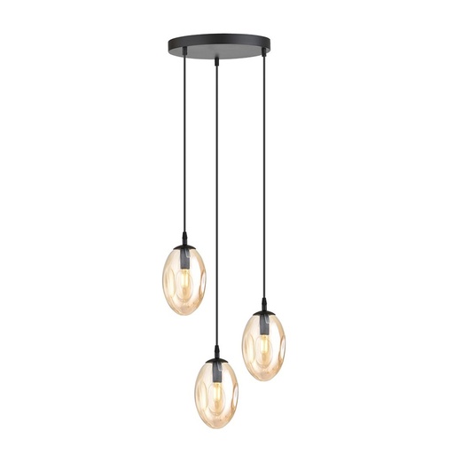 [LXPOLRE12673M] Lustre 3 lampes astral en métal noir et verre ambre