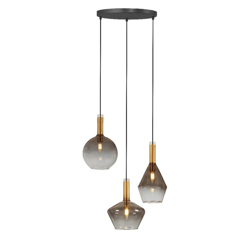 [SLX604015] Lustre 3 lampes Arina en métal noir sablé laiton avec verre dégradé