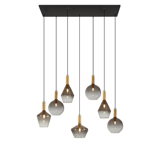 [SLX604017] Lustre 7 lampes Arina en métal noir sablé laiton avec verre dégradé