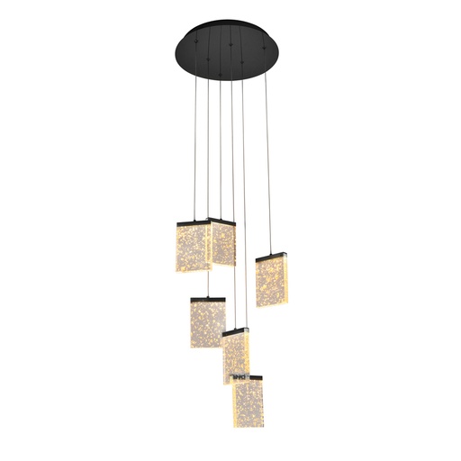 [LXBAOS306] Lustre 6 lampes LED cristal en acier inoxydable et aluminium noir doré
