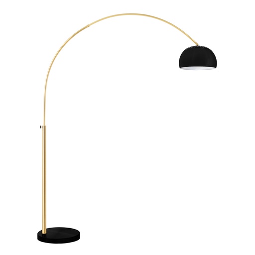 [LXFJAS103] Lampadaire arc en métal doré brosse et abat-jour verre noir