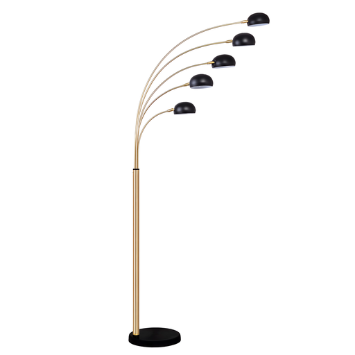 [LXFJAS115] Lampadaire Seymour 5 lampes en métal laiton brossé et abat-jour noir