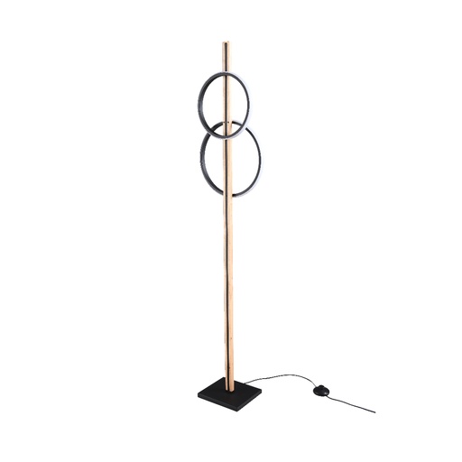 [LX24525] Lampadaire Brooke LED noir mat avec base en bois H140 cm