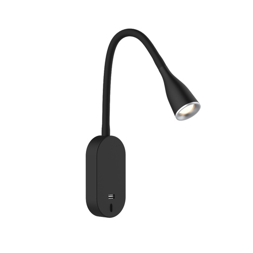[SLX606011] Lampe de bureau LED Pixia en métal silicone noir avec port USB