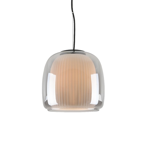 [SLX605014] Suspension Lunox en métal noir et verre transparent fumé avec abat-jour interne opaque