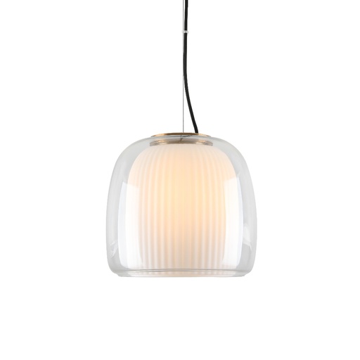 [SLX605015] Suspension Lunox en métal laiton et verre transparent avec abat-jour interne opaque blanc