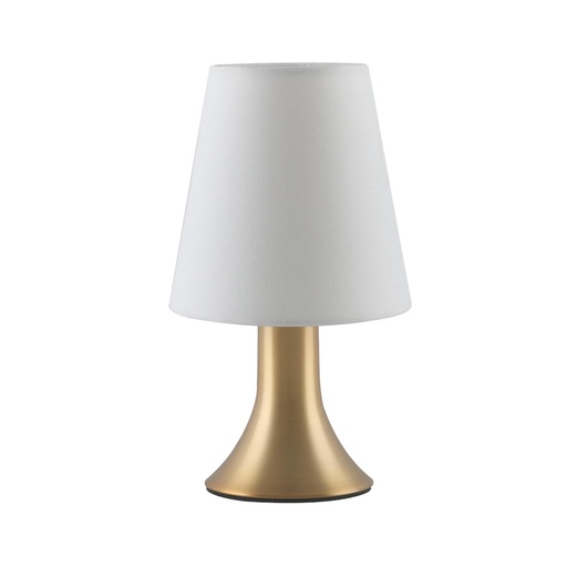 [SLX605020] Lampe à poser Clairon en metal laiton antique avec abat-jour tambour blanc