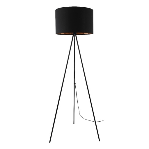[SLX605046] Lampadaire trépied Carpara en métal avec abat-jour noir mat doré