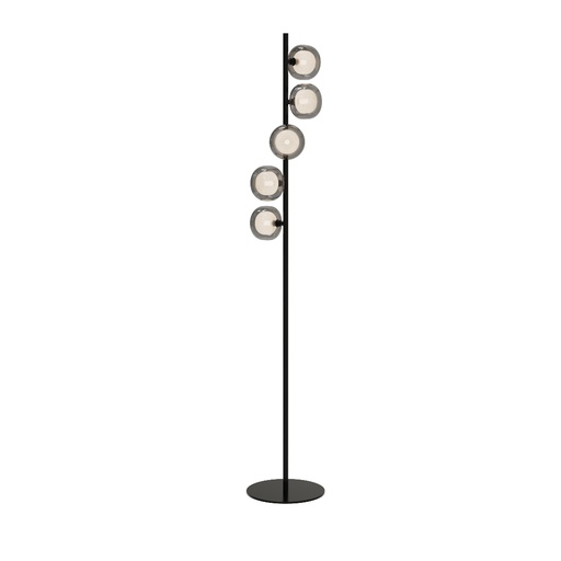 [SLX605054] Lampadaire Zora 5 lampes en métal noir mat avec verre fumé opale