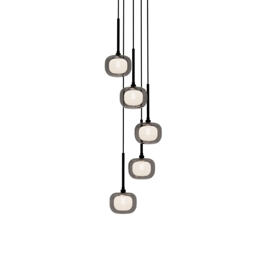 [SLX605056] Lustre Zora 5 lampes en métal noir mat avec verre fumé opale