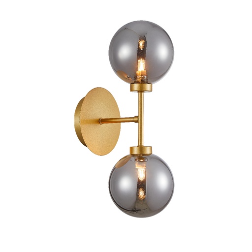[SLX601503] Applique Aurora 2 lampes en métal doré et verre fumée