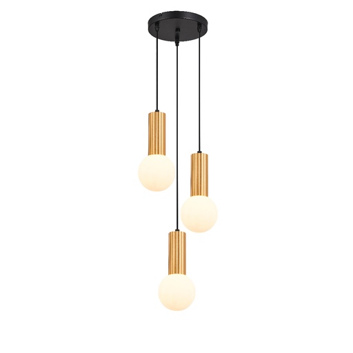 [SLX601504] Lustre 3 lampes Candelis en metal noir avec verre opaque dorée