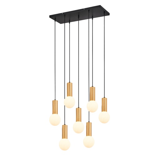 [SLX601505] Lustre 7 lampes Candelis en metal noir avec verre opaque dorée