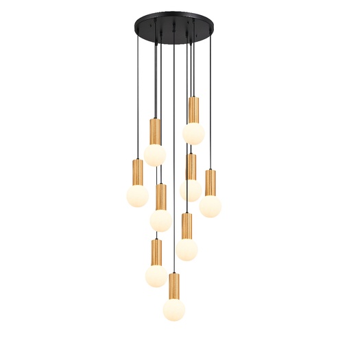 [SLX601506] Lustre 9 lampes Candelis en metal noir avec verre opaque dorée