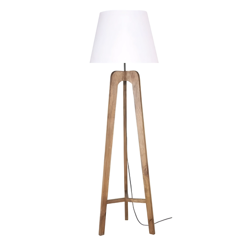 [MM223023C] Lampadaire Commons en bois de manguier avec abat-jour blanc