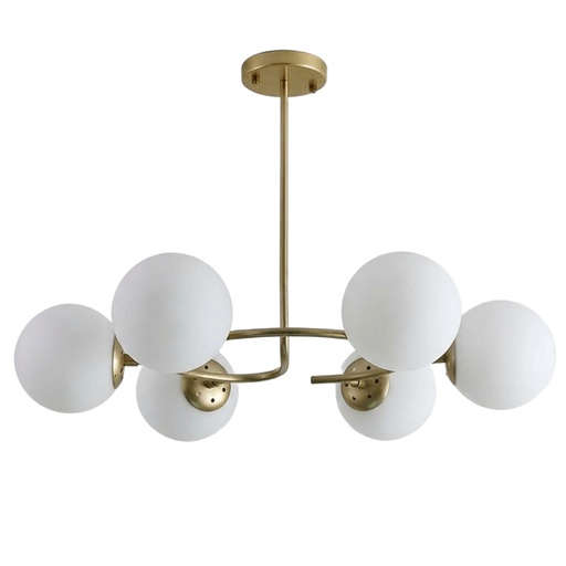 [SLX607010] Lustre Orion 9 lampes en métal doré et verre blanc