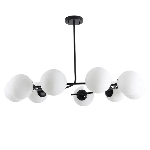 [SLX607011] Lustre Orion 9 lampes en métal noir et verre blanc