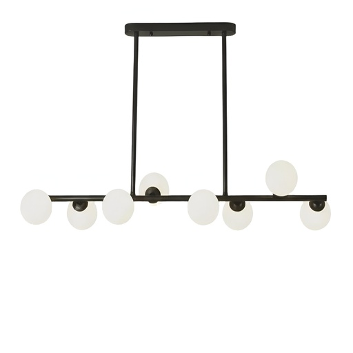 [SLX607012] Lustre Terra 8 lampes en métal noir et verre blanc