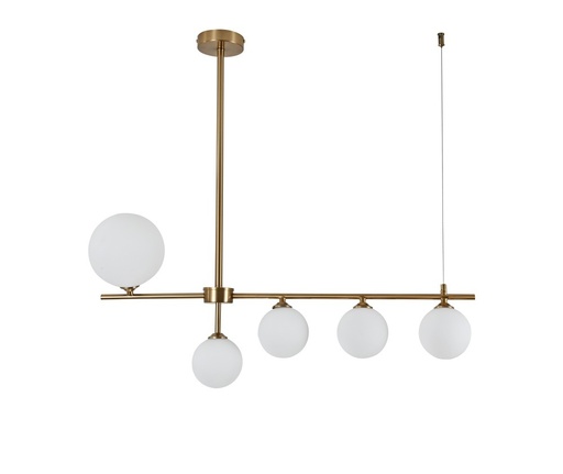 [SLX607013] Lustre Royale 5 lampes en métal doré et verre blanc