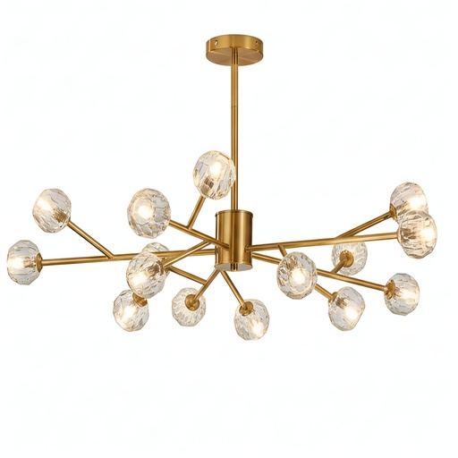 [SLX607021] Lustre Diamant 15 lampes en métal doré et verre cristal
