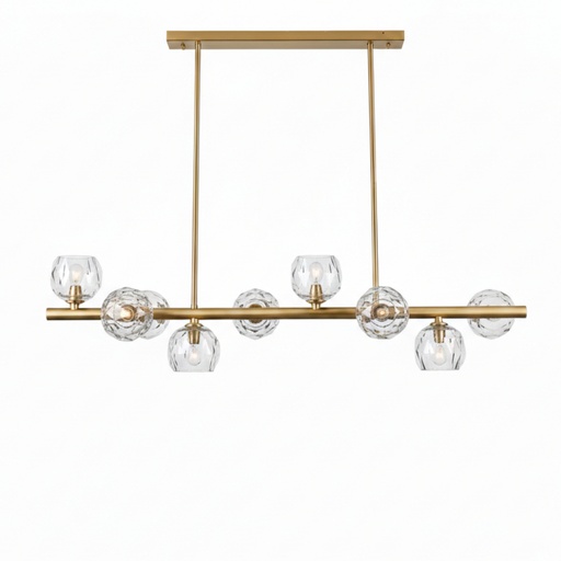 [SLX607023] Lustre Mono 8 lampes en métal doré et verre cristal
