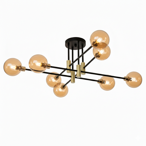 [SLX607025] Lustre Skyline 8 lampes métal noir et verre ambré