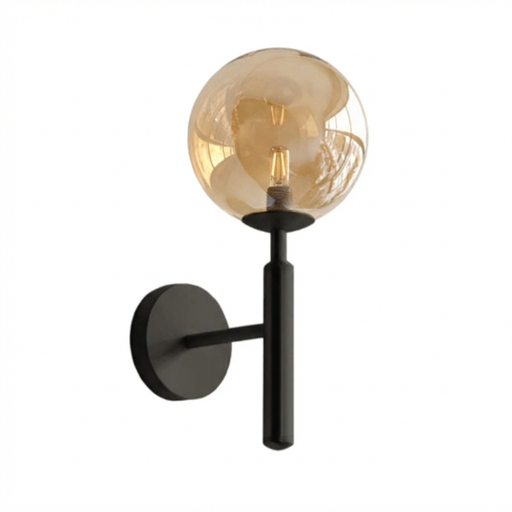 [SLX607028] Applique murale Miira en metal noir et verre ambré