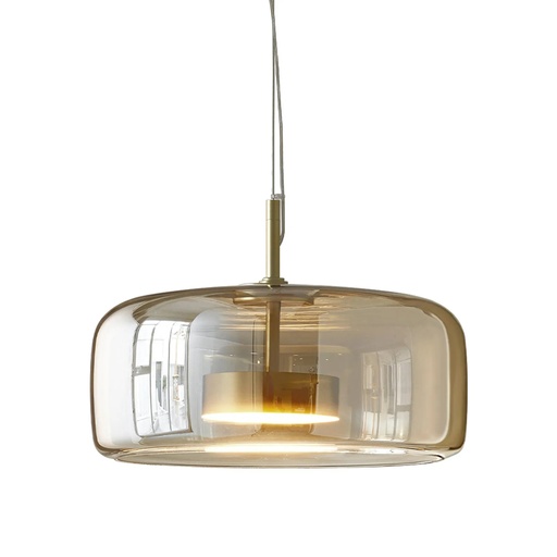 [SLX607040] Suspension LED 12W auraglass forme dôme en métal doré et verre ambre
